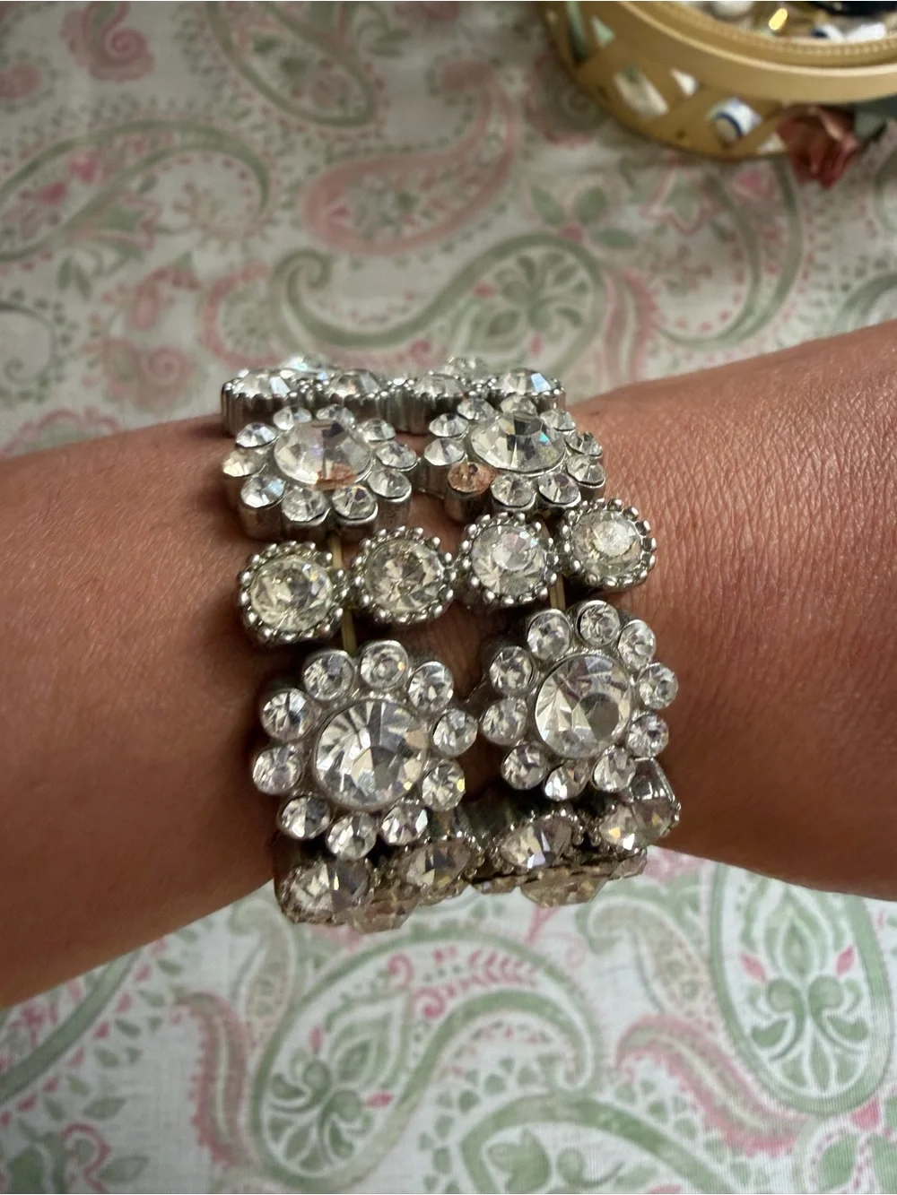 Silver-Tone Crystal Floral Stretch Statement Bracelet